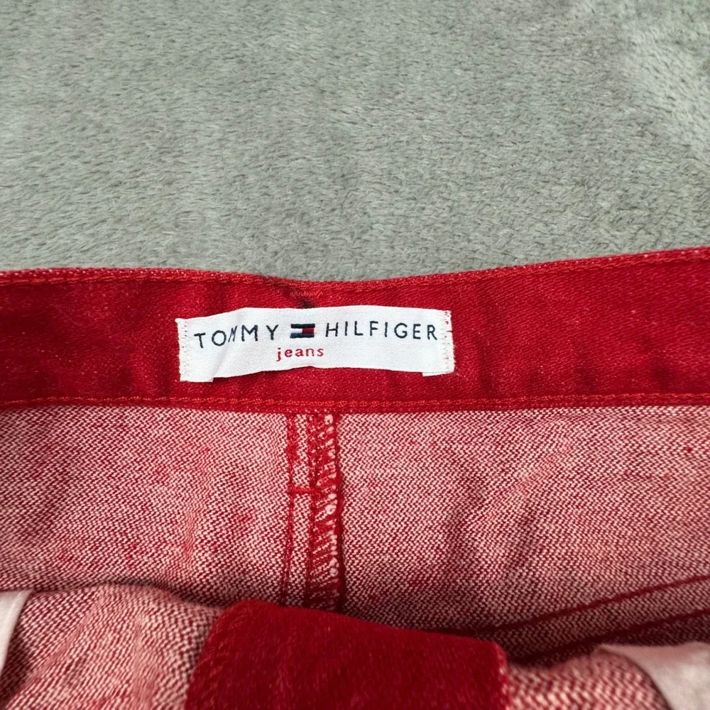 Tommy Hilfiger Denim Skirt Womens 14 Red Excellent A-Line 100% Cotton 5-Pocket